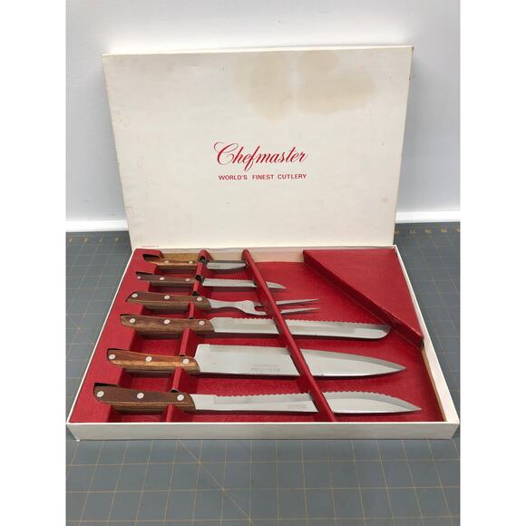 Vintage Chefmaster Kitchen Delite Stainless Stel Cutlery Knife Set of 6 - Picture 1 of 8